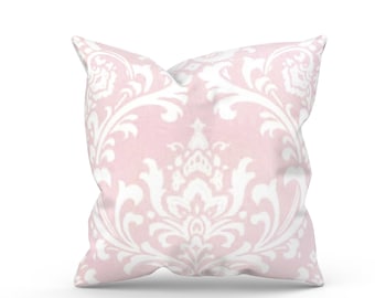 Pink Damask Pillow Cover, Throw Pillow, Pillow Case, Cushion Cover, Pink or Gray Pillows, Floral Pillows, Buffalo Check, Girl Nursery