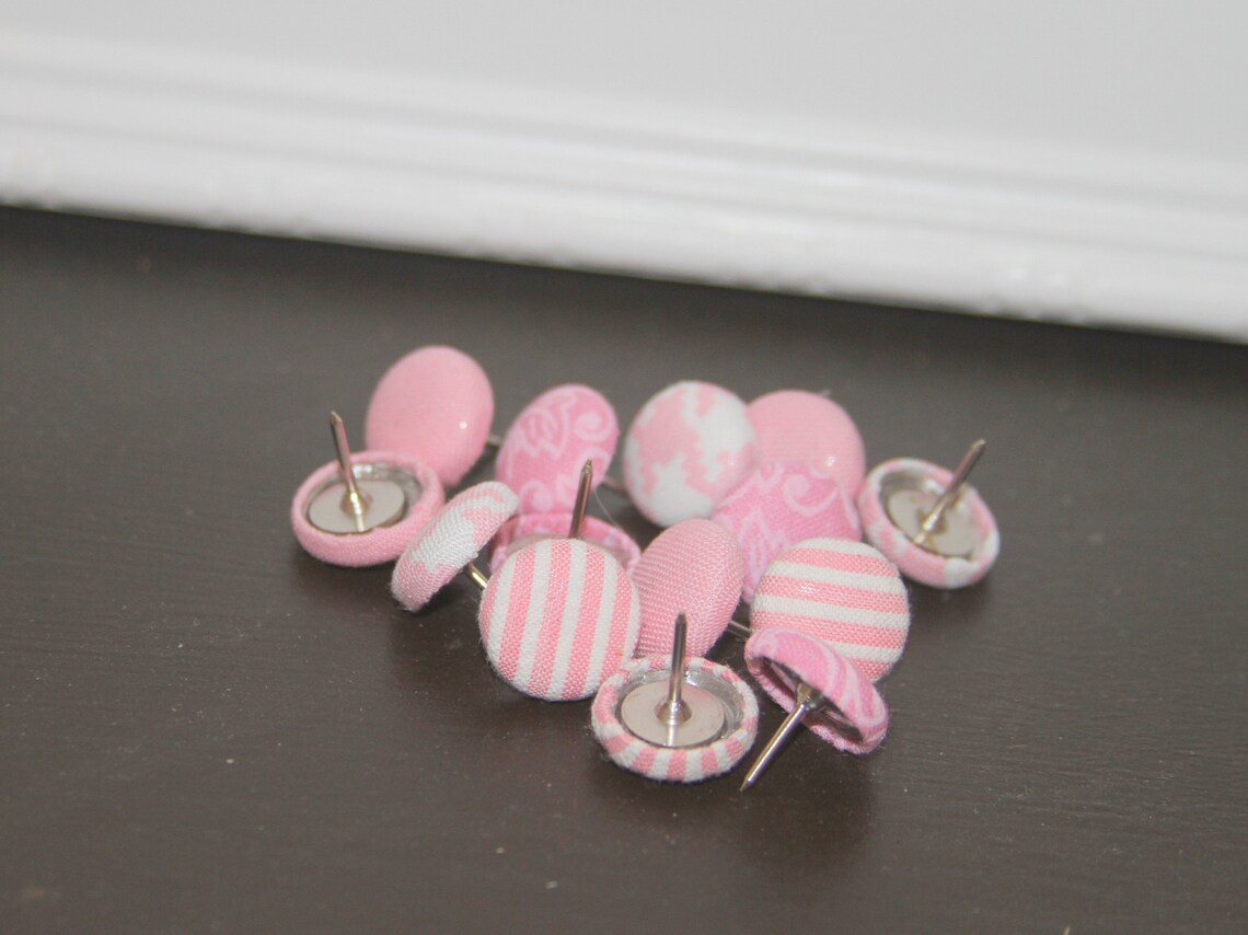 Fabric Covered Button Push Pins Light Pink Thumb Tacks Pink Etsy