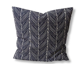 Navy Blue Herringbone Pillow, Griffen Peacoat Navy Blue Pillow Cover, Modern Chevron, Pillow Sham, Decorative Throw Pillow, Cushion Cover