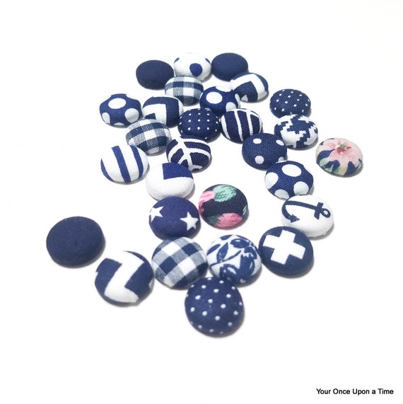Fabric Covered Button Magnets, Set of Navy Blue Magnets, Office Magnets, Strong Ceramic Magnets, Fridge Magnets, Cute Magnets for Boards