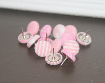 Cute Push Pins for Cork Boards, Fabric Covered Button Push Pins, Light Pink Thumb Tacks, Pink Pushpins, Set of 16, Thumbtacks, Small Gift