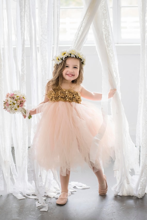 blush and gold flower girl dresses
