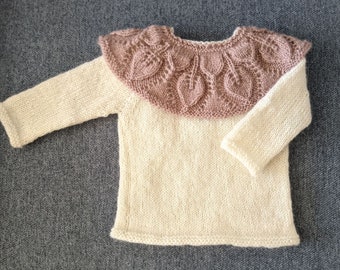 Knitting Pattern #47-“BABY SWEATER with lace  COLLAR”.Size:0 -24 months .Homecoming outfit,knitted baby set.