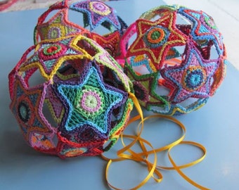 Crochet Pattern-Crochet Colorful Christmas Star Ball-by ASmartPattern- PDF file #15-christmas decoration