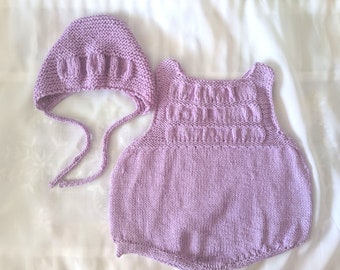 Knitting Pattern #28-“BABY ROMPER and BONNET 0 months-2years,step by step and row by row. Overalls,Baby Outfit,Baby Clothes,Toddler Hat