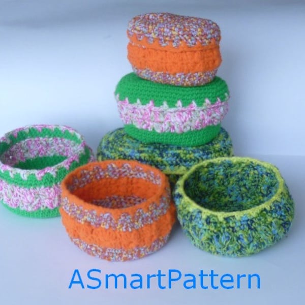 Crochet Pattern-Cotton Round Basket,Oval Cotton Basket-3sizes-PDF file pattern # 11 by ASmartPattern