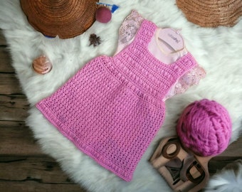 Crochet Pattern #60-“ Baby Dress/Pinafore”,size: 0 month to 6 years.Detailed in English step by step and row by row.crochet baby clothes