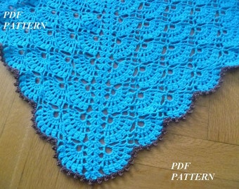 Crochet Pattern Baby Blanket -Turquoise Baby Blanket with a brown trim.PDF file-pattern #3