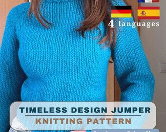Klasyczny sweter raglanowy w kształcie litery V (XS-XXL) | Łatwy sweter dla początkujących robiony od góry | Gruba włóczka w formacie PDF do natychmiastowego pobrania, wzór nr 91