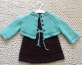 Knitting Pattern #45-“Baby Set”-Top Down Knitting Cardigan and Dress from a SmartPattern.6-9 months. Detailed description in English row by