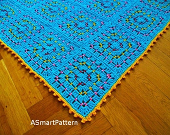 Turquoise Granny Square Crochet Blanket Pattern (PDF Pattern)