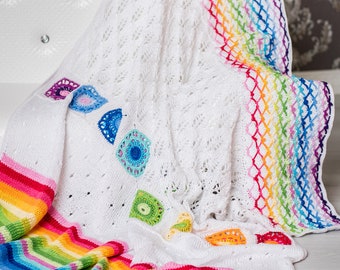 Corchet-Knitting Pattern #44-“5 DIFFERENET STITCHES CROCHET Knitting Rainbow Blanket”- Afgan,Throw,Bedspread.Detailed description in English