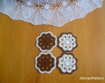 Crochet Pattern Coaster  -Amasing Crochet Natural Color Coasters,Mini Doily-Absolutely Easy Crochet-PDF File pattern #4