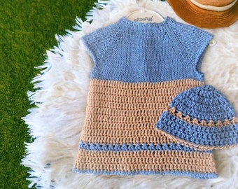 Crochet Knitting Pattern #58 “Adorable Baby Set”-by AsmartPattern.Sizes 1-24 months.Baby clothes,dress,hat