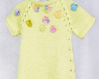 Knitting Pattern #27-“Butterfly Baby Dress”-by ASmartPattern,3-6 months.Detailed description in English row by row.