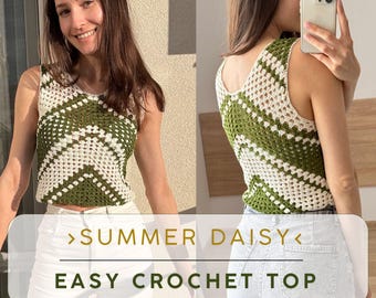 Wzór na szydełkowy top Summer Daisy z włóczki Sport Weight (wzór PDF)
