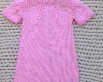 Knitting Pattern #29-“ROSEBUD  BABY DRESS”,Size:6-9 months.Detailed description in English row by row and photo tutorial step by step