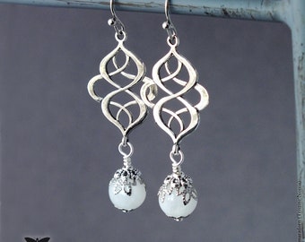 Rainbow Moonstone Earrings, Antiqued Silver Celtic Knot Earings, White / Grey Gemstone Earring, Ethereal Spiritual Jewellery, Handmade UK