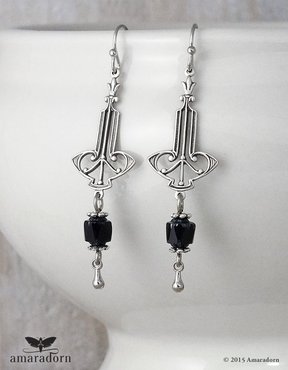 Art Deco Earrings Antique Silver and Black Earrings Etsy UK