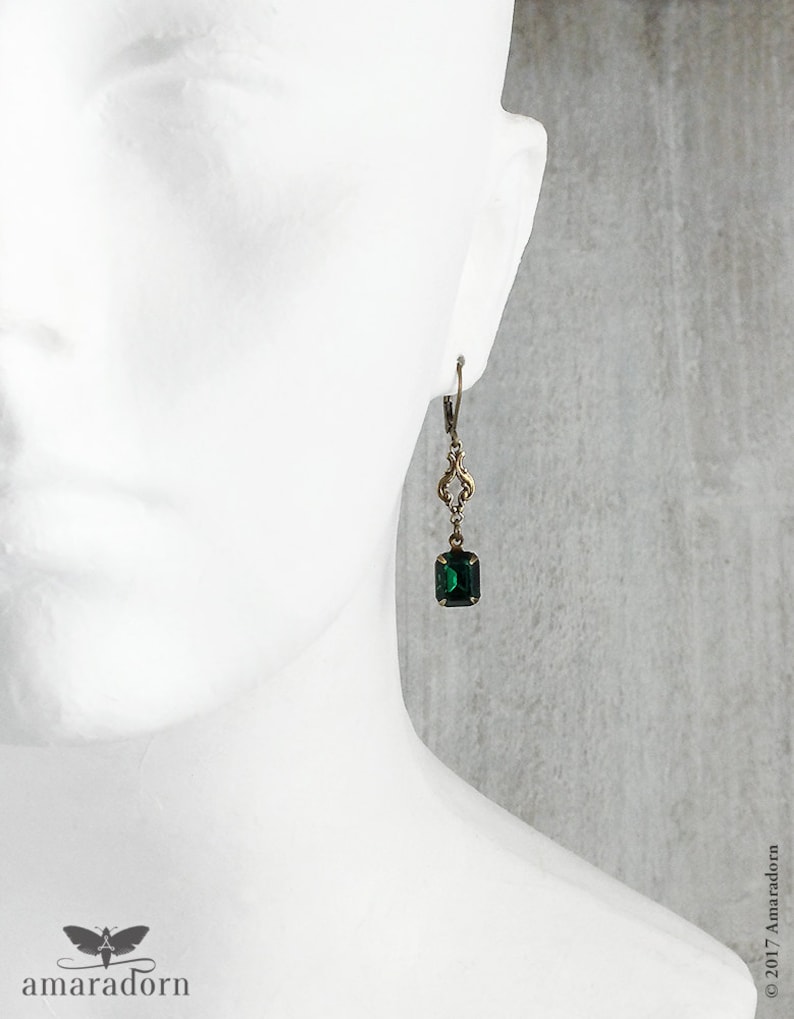 Regency Style Faux Emerald Earrings Dainty Green Crystal Etsy UK