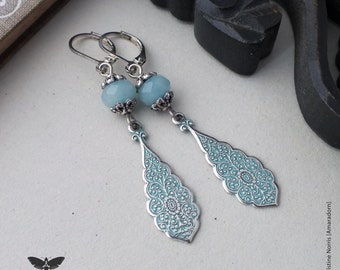 Aquamarine & Silver Drop Earrings, Paisley Style Boho Summer Jewellery, Handmade UK