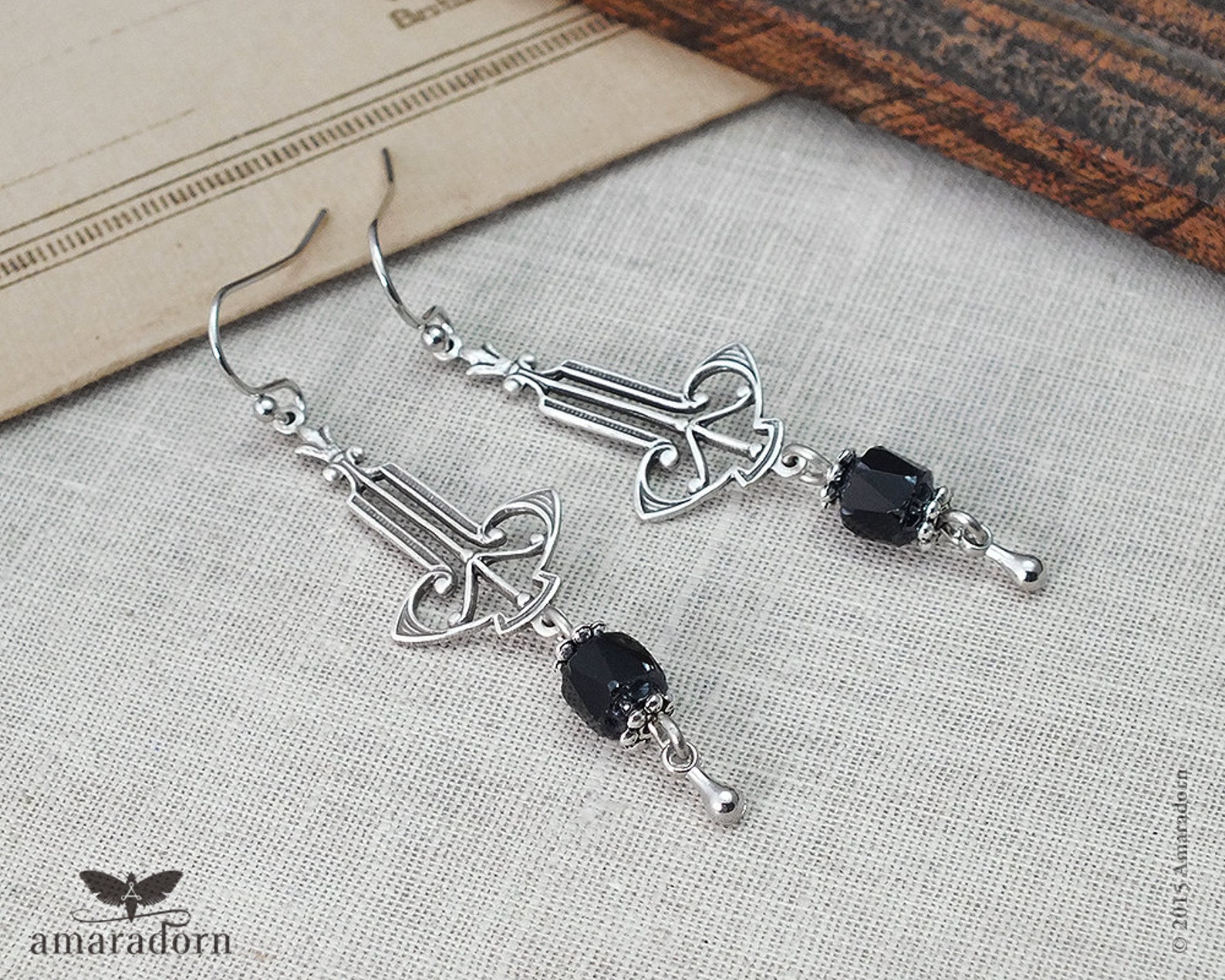 Art Deco Earrings Antique Silver and Black Earrings Etsy UK
