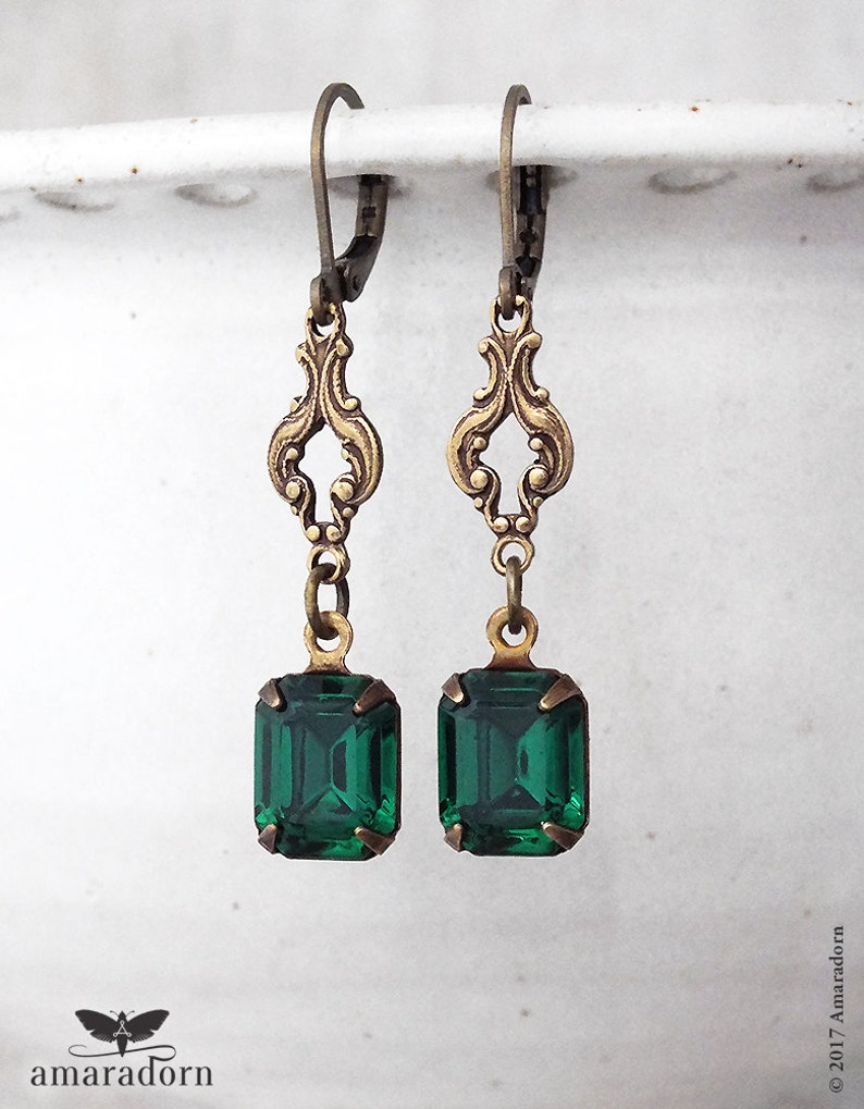 Regency Style Faux Emerald Earrings Dainty Green Crystal Etsy UK