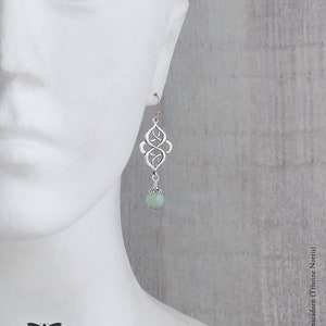 Amazonite Celtic Knot Earrings, Pale Mint & Silver Pagan Earrings, Green Gemstone Jewellery, Handmade UK image 3