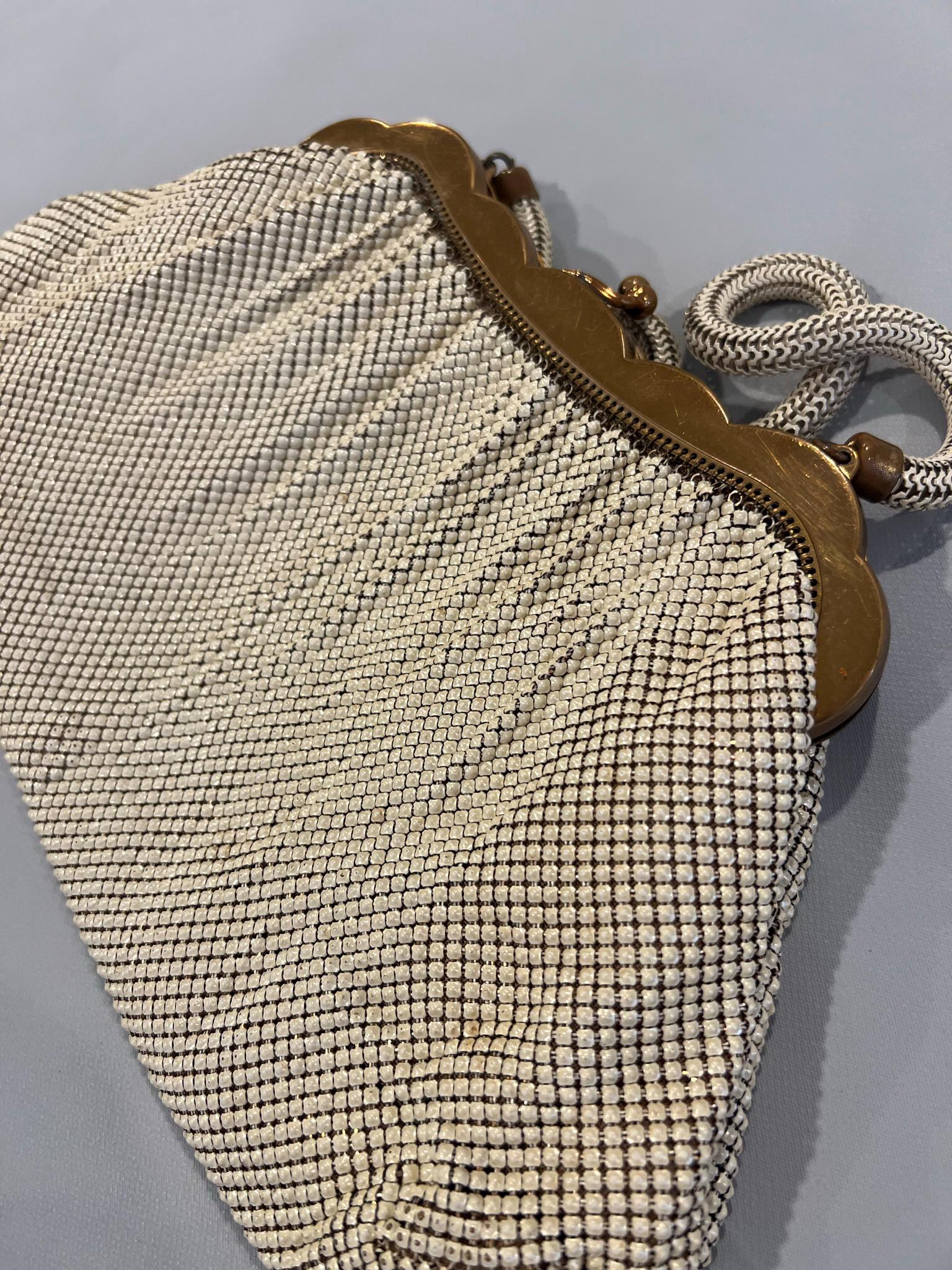 1940s Whiting & Davis cocktail purse - cream and gold tones