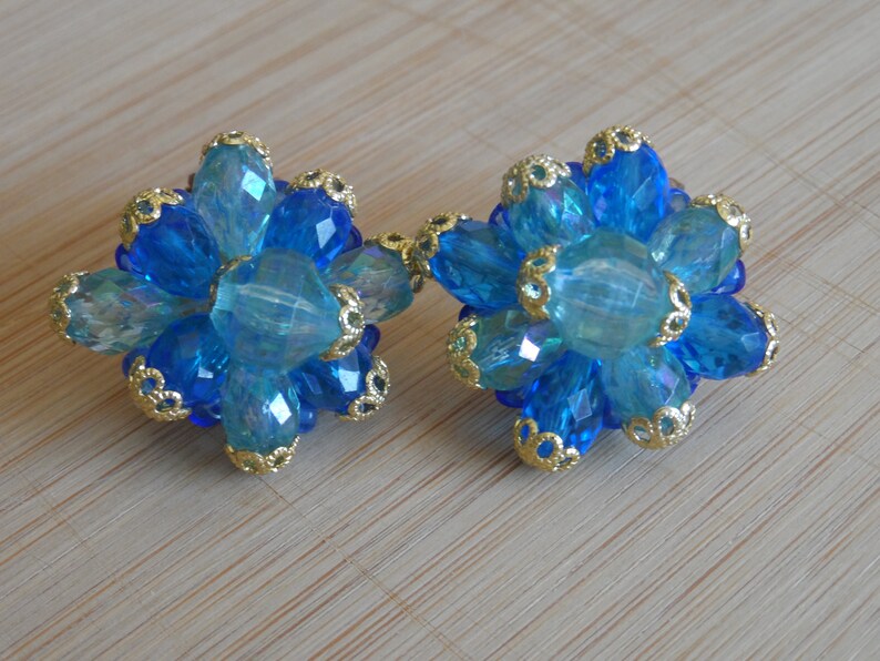 so sweet West Germany blue gold earrings very sleek brooch
