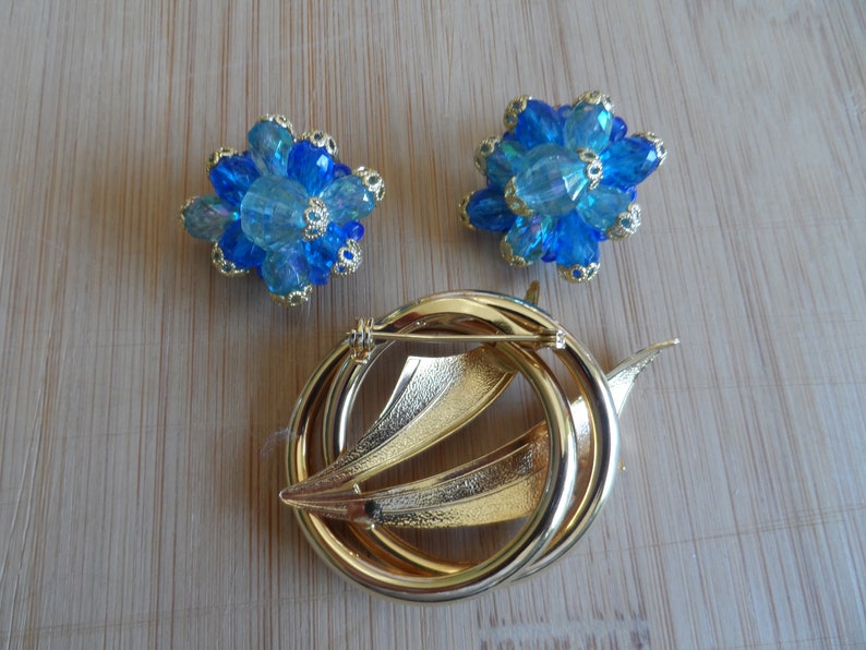 so sweet West Germany blue gold earrings very sleek brooch