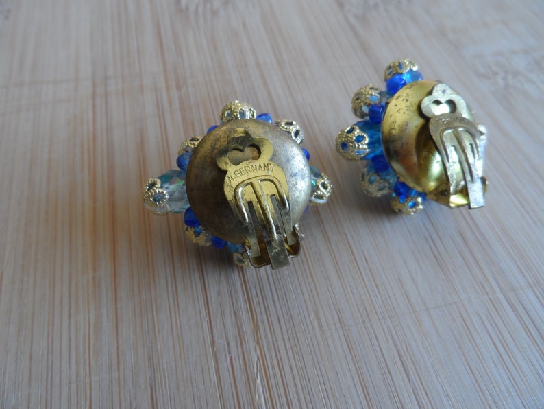 so sweet West Germany blue gold earrings very sleek brooch