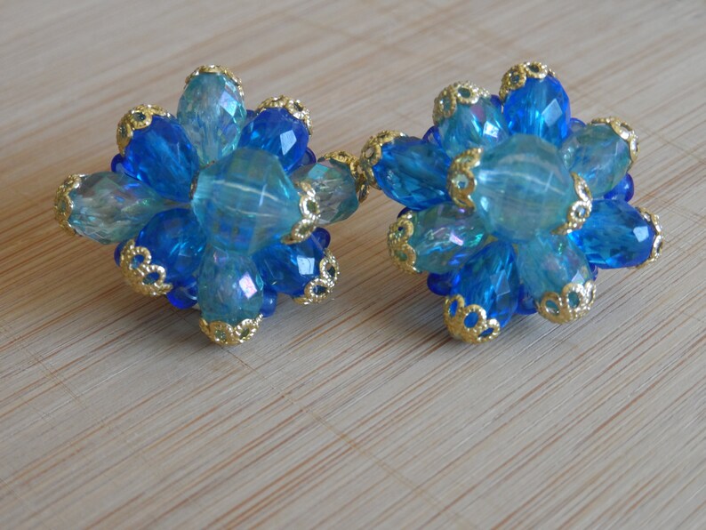so sweet West Germany blue gold earrings very sleek brooch