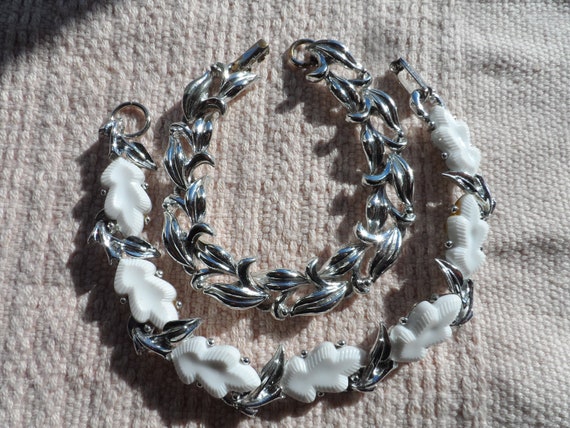 Two unsigned silvertone bracelets - leaf pattern,… - image 2