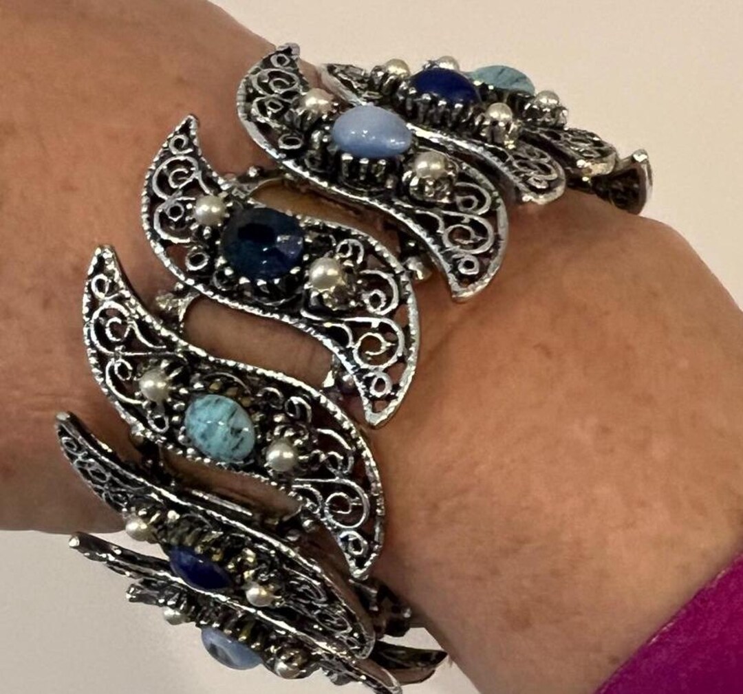 Shades of Blue Renaissance Revival - Very Wide - Link Bracelet - Etsy