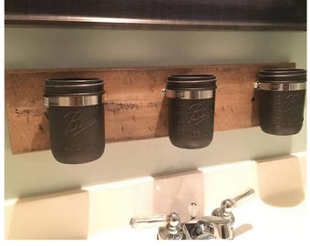 Rustic Mason Jar Organizer – Farmhouse Bathroom Accessories Holder