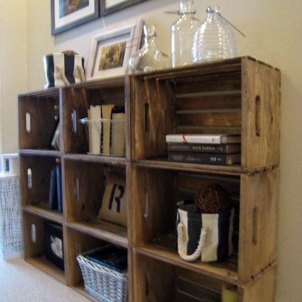 Wooden Crates for Building Shelves - Stackable Wooden Crate for Building Display Shelves - Wood Crate Shelves