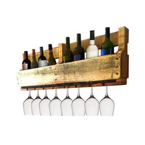 Pallet Wine Rack - Wine Glass Holder - Pallet Wine Bar - Wall Organizer for Wine Glasses and Bottles