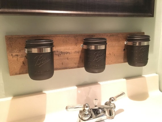 Farmhouse Mason Jar Organizer Rustic Mason Jar Bathroom Organizer