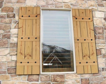 Cedar Farmhouse Shutters with Hammered Metal Clavos - Exterior Cedar Shutters - Board and Batten Shutters - Rustic Cedar Shutters