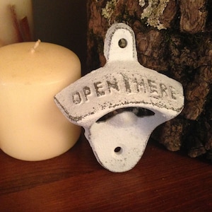 Rustic Bottle Opener - White - Antique Style Cast Iron Bottle Operner