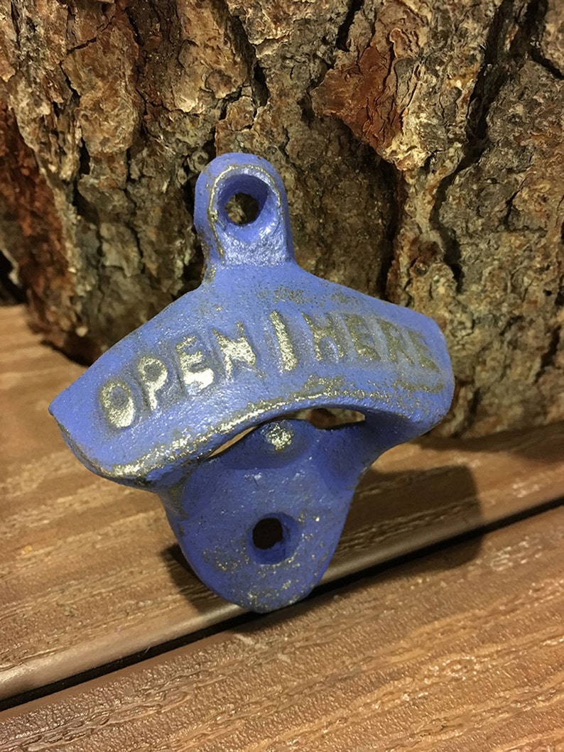 Rustic Bottle Opener Blue Antique Style Cast Iron Bottle Operner image 2