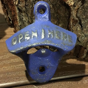 Rustic Bottle Opener Blue Antique Style Cast Iron Bottle Operner image 3