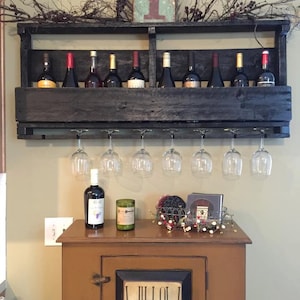 Pallet Wine Rack with Custom Lettering Wine Glass Holder Pallet Wine Bar Wall Organizer for Wine Glasses and Bottles image 1