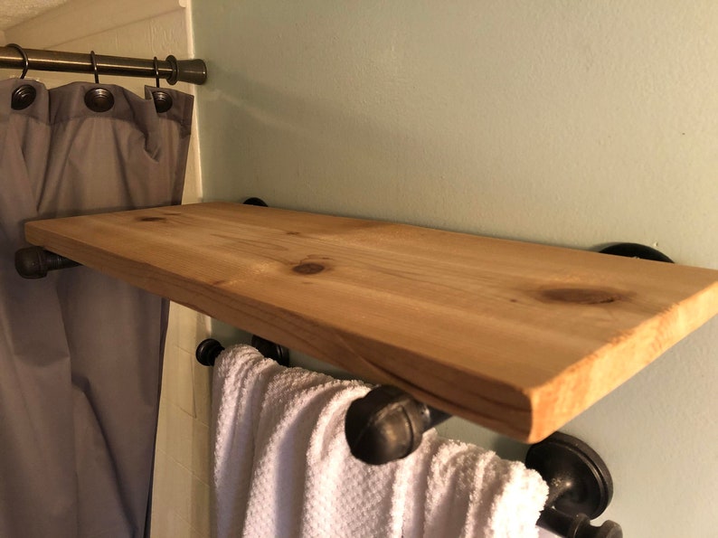 Gas Pipe and Cedar Wood Shelf Gas Pipe Towel Rack Rustic Etsy