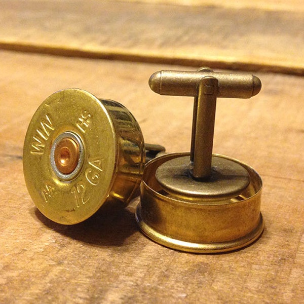 12 Gauge Shotgun Shell Cufflinks Antique Styling - Groomsmen Cowboy Bullet Jewelry - Pair