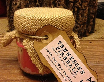 Cinnamon Whiskey Candle - Tennessee Fireball Scented Soy Candle - 8 oz Mason Jar
