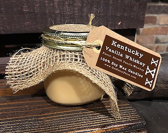 Kentucky Vanilla Whiskey Soy Wax Candle - Vanilla Whiskey Scented Candle - 8 oz Mason Jar