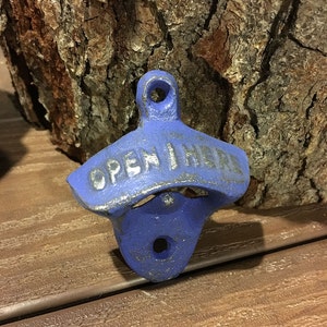 Rustic Bottle Opener - Blue - Antique Style Cast Iron Bottle Operner