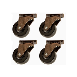 Antique Style Bronze Swivel Casters 4 Pack - Rubber Wheel Casters - Bronze Casters - Swivel Caster - Rustic Bronze Casters